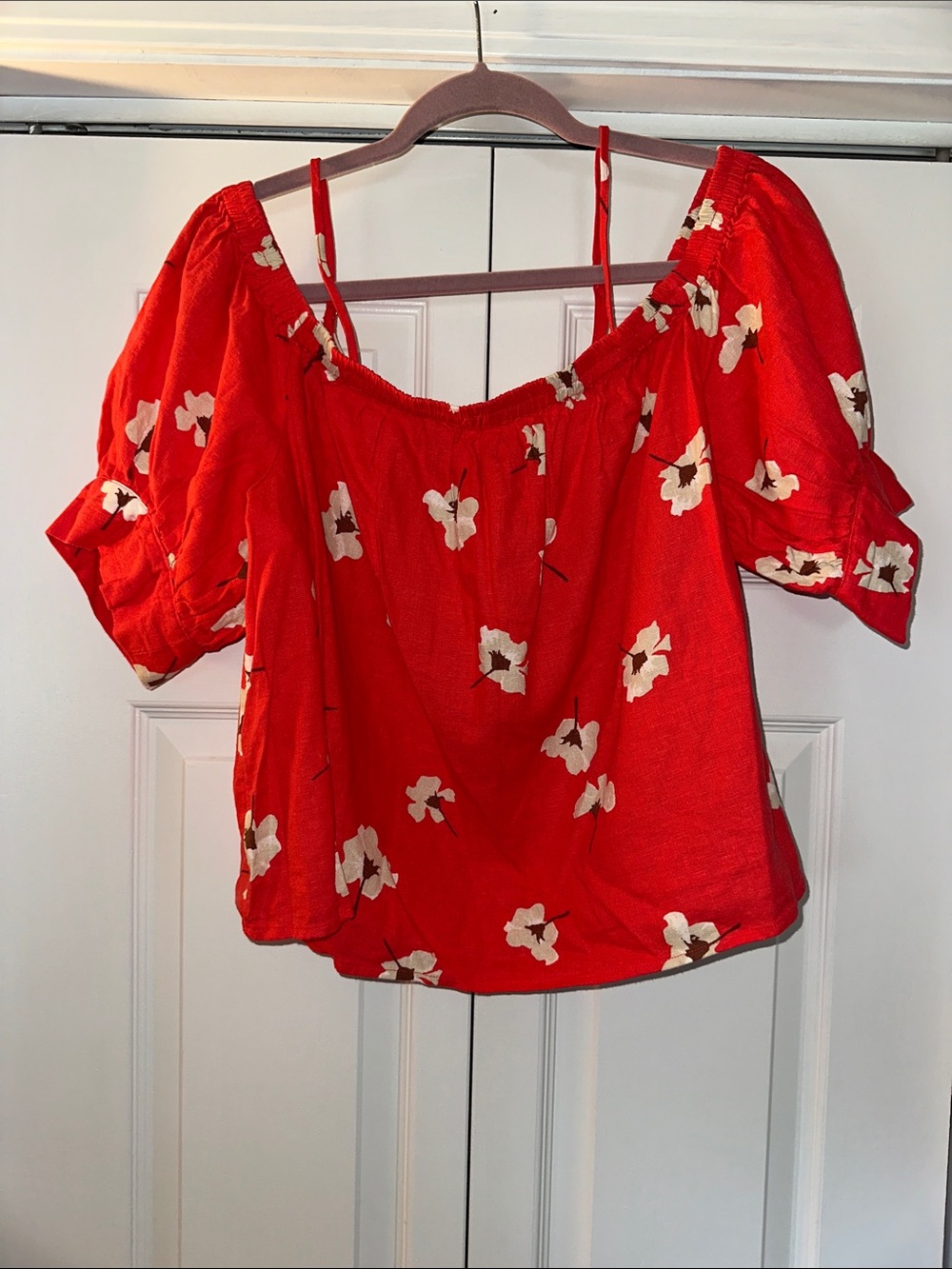Red Floral Off-Shoulder Women's Top